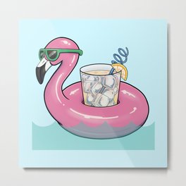 Flamingo Float Metal Print | Kitsch, Lemon, Cool, Blue, Digitalpainting, Painting, Floaty, Pink, Flamingo, Float 