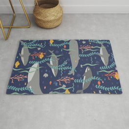 Whales in the Ocean Pattern Area & Throw Rug