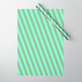 [ Thumbnail: Aquamarine & Dark Sea Green Colored Stripes Pattern Wrapping Paper ]