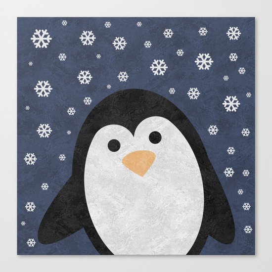 Christmas Penguin Marble Canvas Print