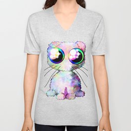 curly kawaii pet on rainbow and cloud background V Neck T Shirt