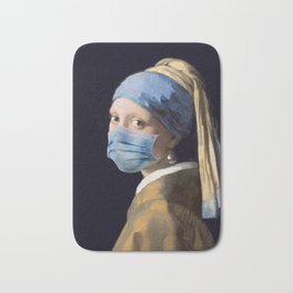 Girl with a Pearl Earring with Mask Bath Mat | Vermeer, Mask, With, Johannes, Art, Paint, Painter, Respirator, Girl, Girlwith 