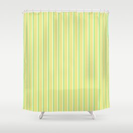 [ Thumbnail: Tan, Light Yellow & Light Green Colored Lined/Striped Pattern Shower Curtain ]