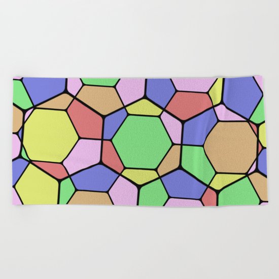 Stained Glass Tortoise Shell - Geometric, pastel, hexagon patterned artwork Beach Towel