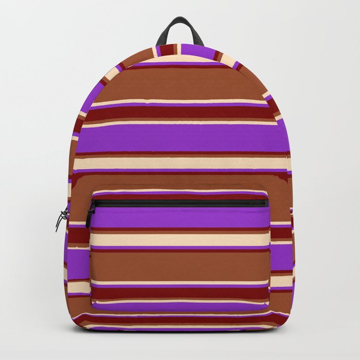 Sienna, Bisque, Dark Orchid, and Maroon Colored Lined/Striped Pattern Backpack