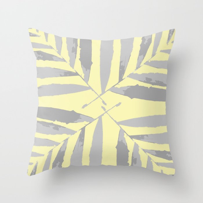 Geometric silver Yellow light grey autumn fall tropical pattern Palm leaves society6 Throw Pillow