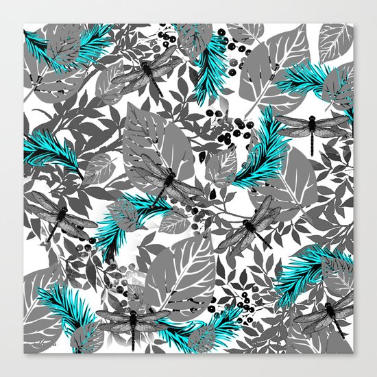 PALM LEAF DRAGONFLY BLUE Canvas Print