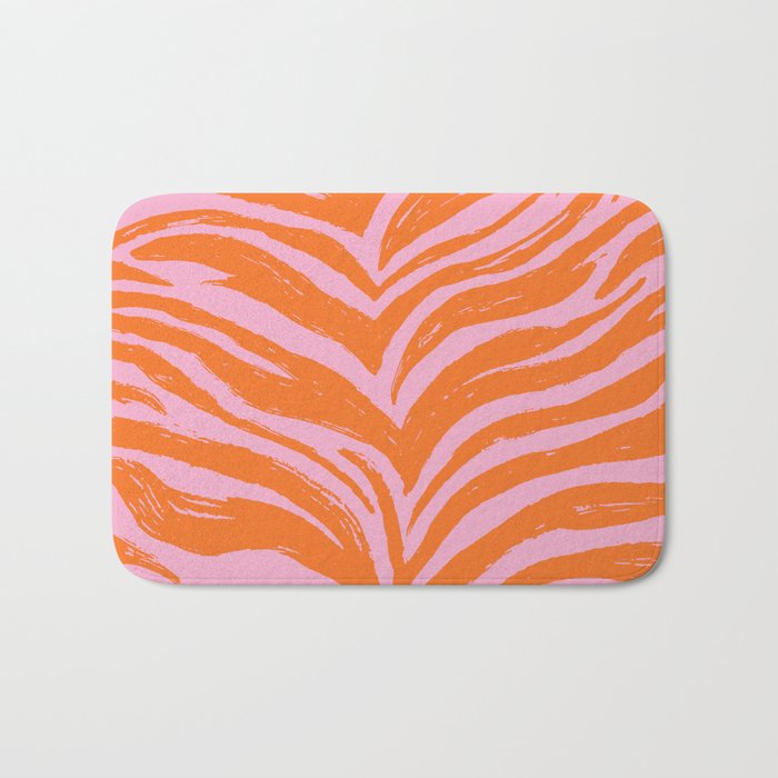 Animal Print Zebra Bath Mat, Bright Orange Bath Rug