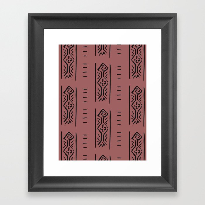 Mercy Mud Cloth Dark Pink and Black Pattern Framed Art Print