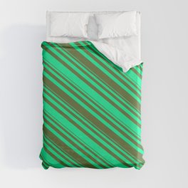 [ Thumbnail: Dark Olive Green and Green Colored Lines Pattern Duvet Cover ]