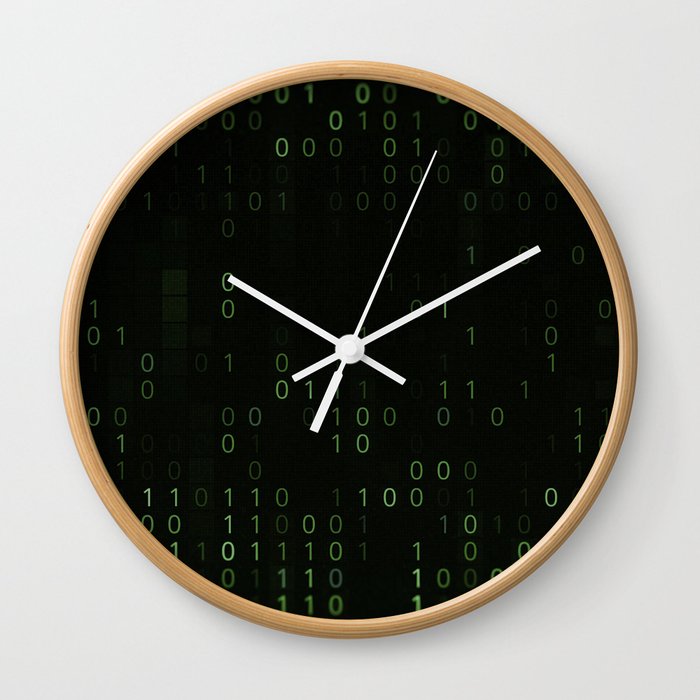 Green background of matrix with binary code Wall Clock