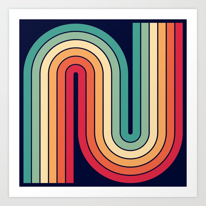 Retro 70s Stripe Colorful Rainbow 514 Art Print by Tony