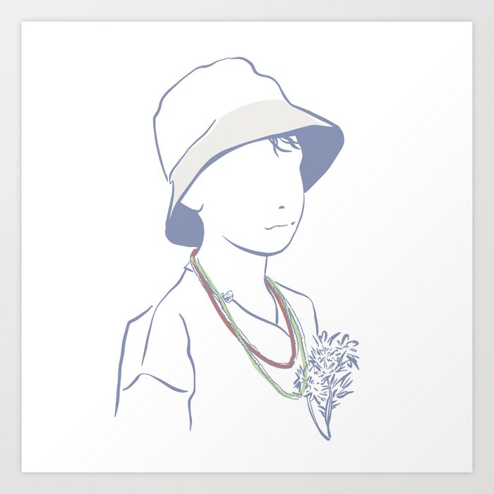 Line drawing boy with hat Art Print