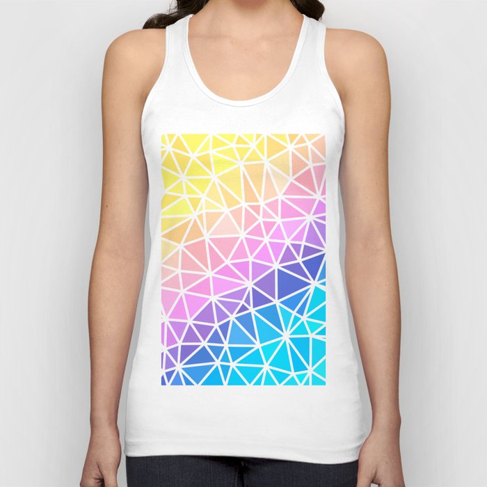 Golden Yellow, Violet and Aqua Abstract Thick Wireframe Geometric Design Tank Top