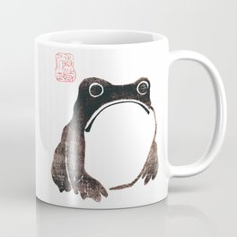 Matsumoto Hoji Frog Coffee Mug | Antique, Vintage, Asian, Woodblock, Hojifrog, Blockprint, Blackandwhite, Minimalist, Woodcut, Grumpy 