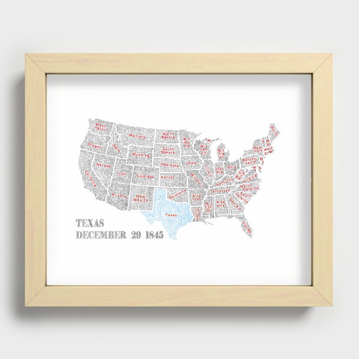 Map of USA - Texas highlighted Recessed Framed Print