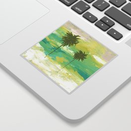 Tropical Palm Tree Design, Turquoise, Green, Yellow Accents Sticker