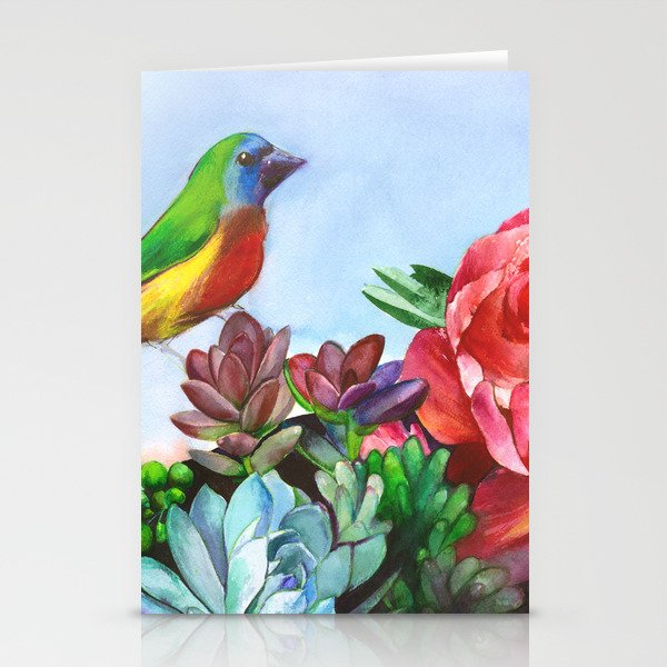 Parrot Finch in a Desert Garden Stationery Cards