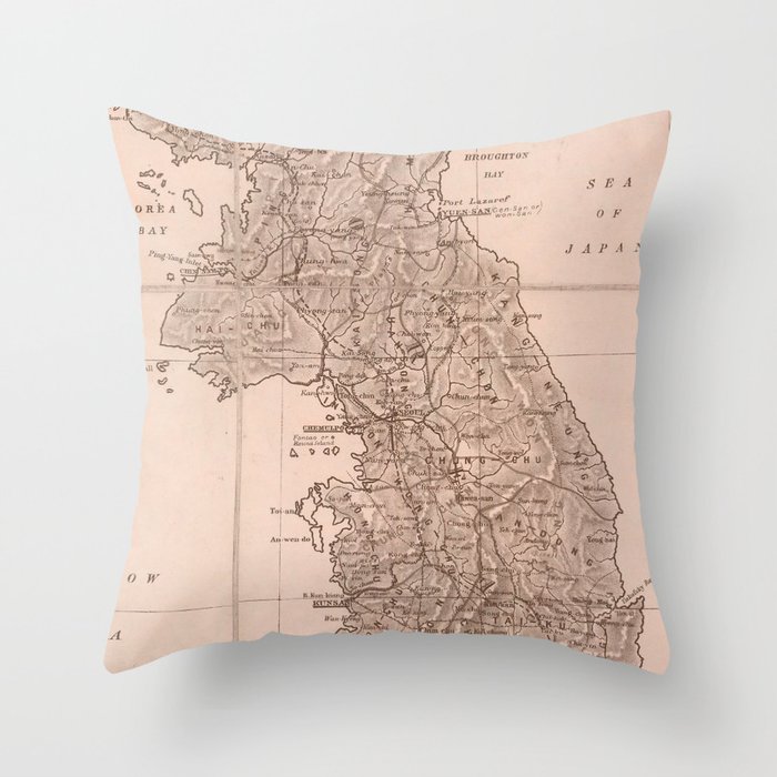 Vintage South Korea Map Throw Pillow