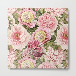 Vintage & Shabby Chic Floral Peony & Lily Flowers Watercolor Pattern Metal Print