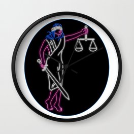 Lady Justice Holding Sword and Balance Oval Neon Sign Wall Clock | Neonsign, Ladyjustice, Sword, Girl, Balance, Scales, Romanmythology, Justice, Justitia, Robe 