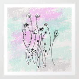 Psychedelic mushrooms with eyes and mouth Art Print