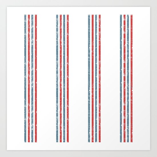 Maritime Beach Pattern- Red and Blue Stripes on White- Vertical #Society6 Art Print