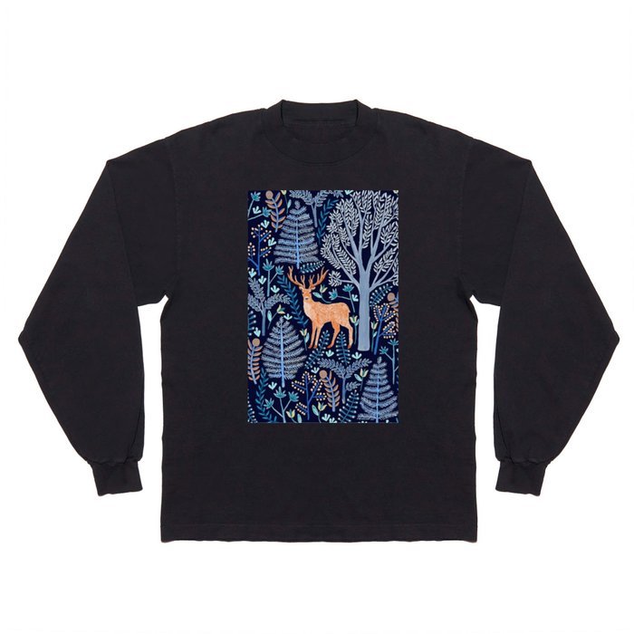 Deer In A Magical Forrest Long Sleeve T Shirt
