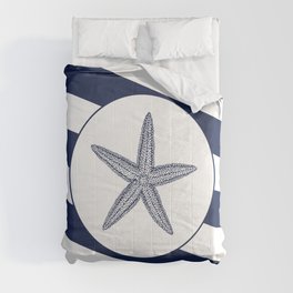 Nautical Starfish Navy Blue & White Stripes Beach Comforter