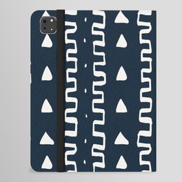 Merit Mud Cloth Navy Blue and White Triangle Pattern iPad Folio Case