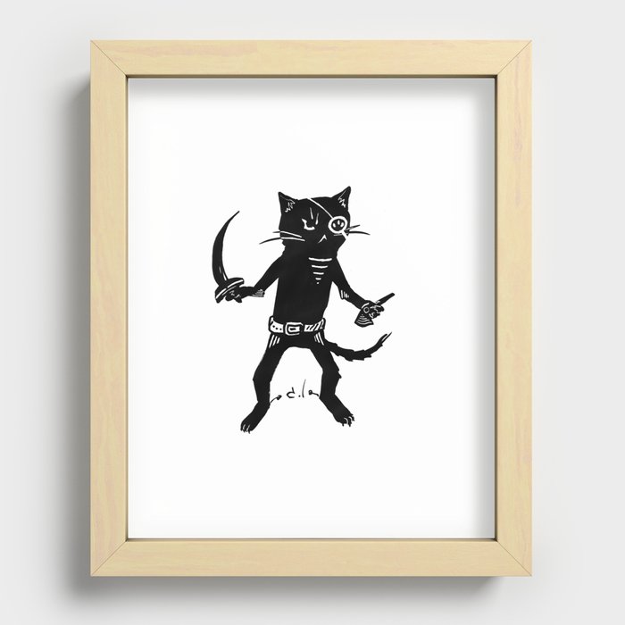 Black pirate cat Recessed Framed Print