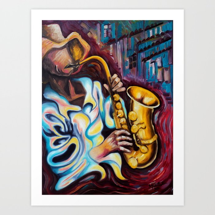 Sax Player Art Print By Miguezart Society6