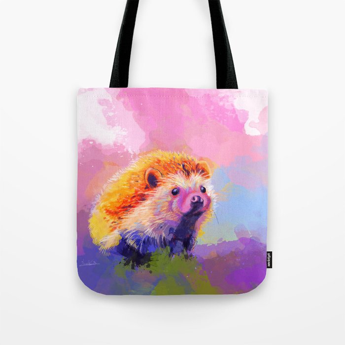 Sweet Hedgehog, cute pink and purple animal painting Tote Bag