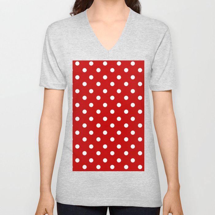 Christmas Pattern Red White Retro Dots V Neck T Shirt