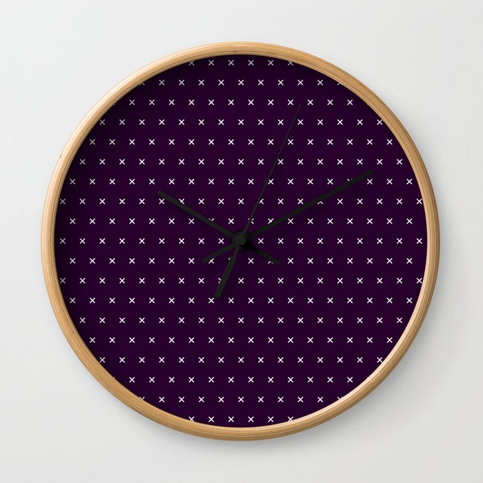 Dark purple and White cross sign pattern Wall Clock