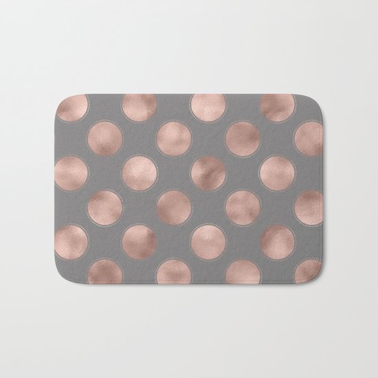 Rosegold pink metal polkadots on grey backround - dots Bath Mat
