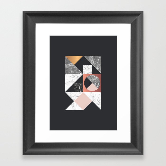 Marble Geometric Black Framed Art Print