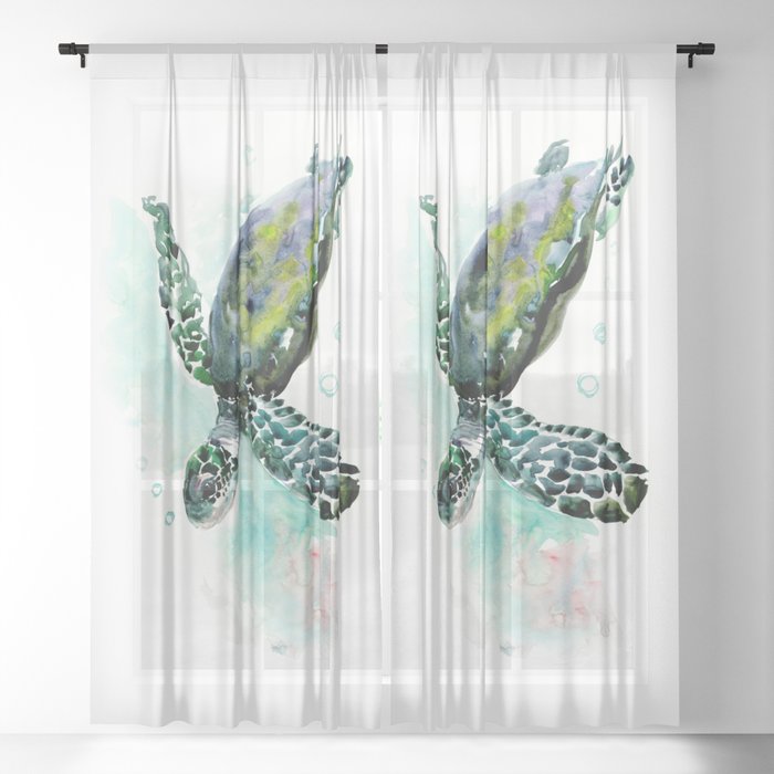 Sea Turtle Underwater Scene Green Turquoise Beach House Design