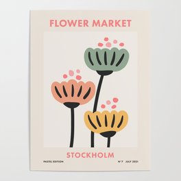 Flower Market Stockholm, Playful Retro Pastel Floral Print Poster