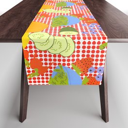 Picnic Salad Retro Modern Fruits And Vegetables Red Table Runner