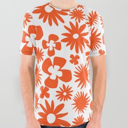 Mid-Century Modern Red Wild Flowers All Over Graphic Tee