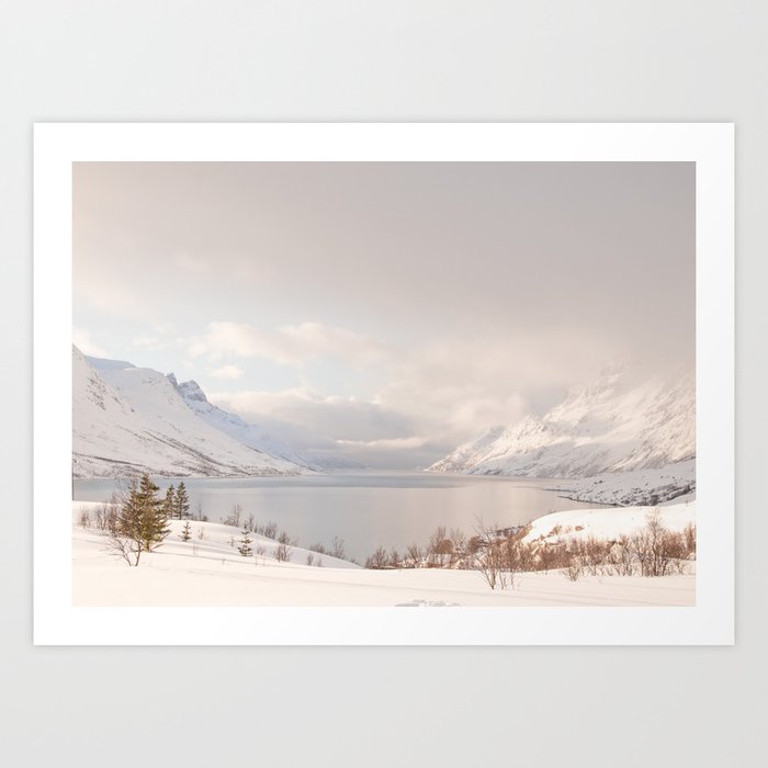 Kvaløya Mountain Lake In Norway Photo | Arctic Snow Landscape Art Print | Winter Travel Photography Art Print