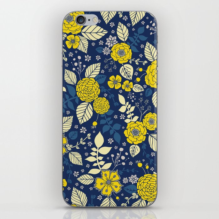 Yellow & Blue Floral Pattern iPhone Skin