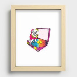 Funny Pug Bow Sits On Turntable Recessed Framed Print