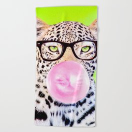 Bubblegum Glasses Leopard Beach Towel