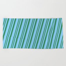 [ Thumbnail: Sea Green & Light Sky Blue Colored Lined/Striped Pattern Beach Towel ]