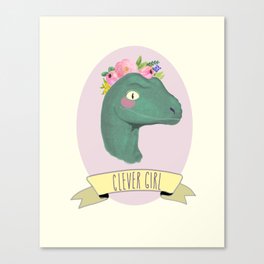 Clever Girl Dinosaur / Jurassic Park / Gift for Her / Boho Baby Animal Nursery Decor / Feminist Canvas Print