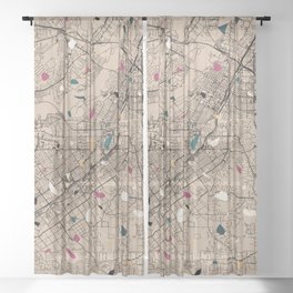 USA Riverside City Map - Beige Terrazzo Collage Sheer Curtain