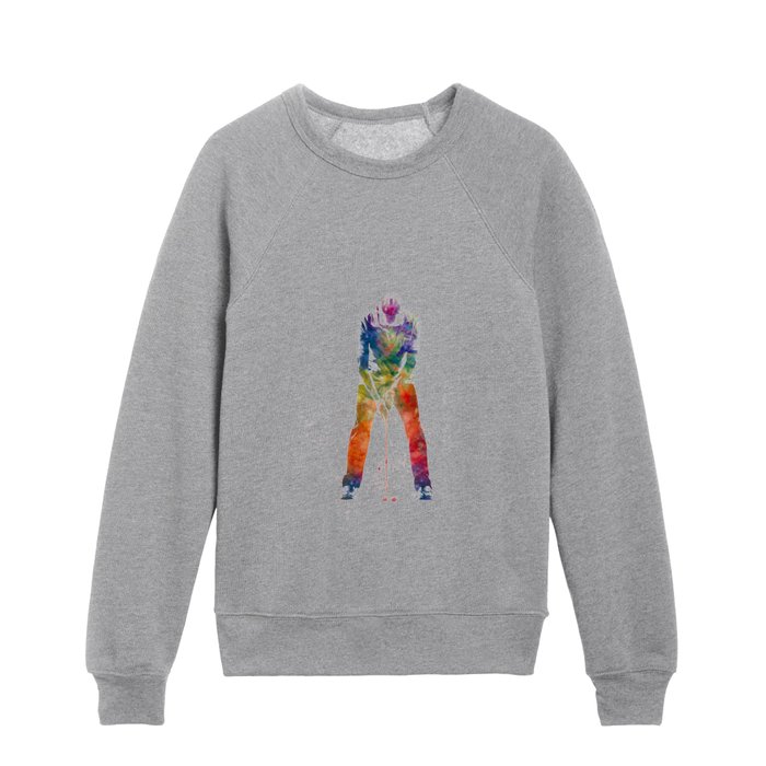 Male golf player in watercolor Kids Crewneck