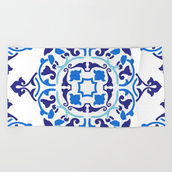 Cobalt blue boho pattern Beach Towel
